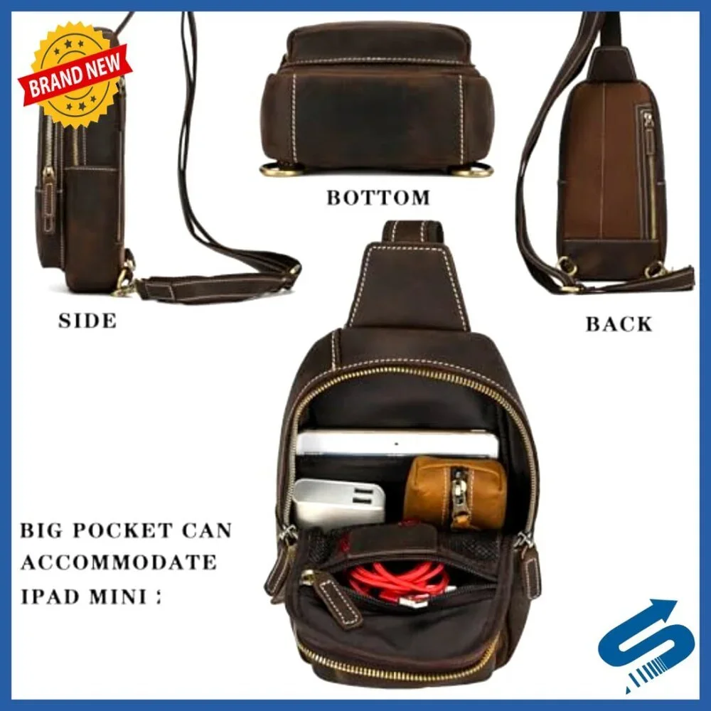 Genuine Leather Sling Bag Crossbody Shoulder Bag Men's Compact Travel